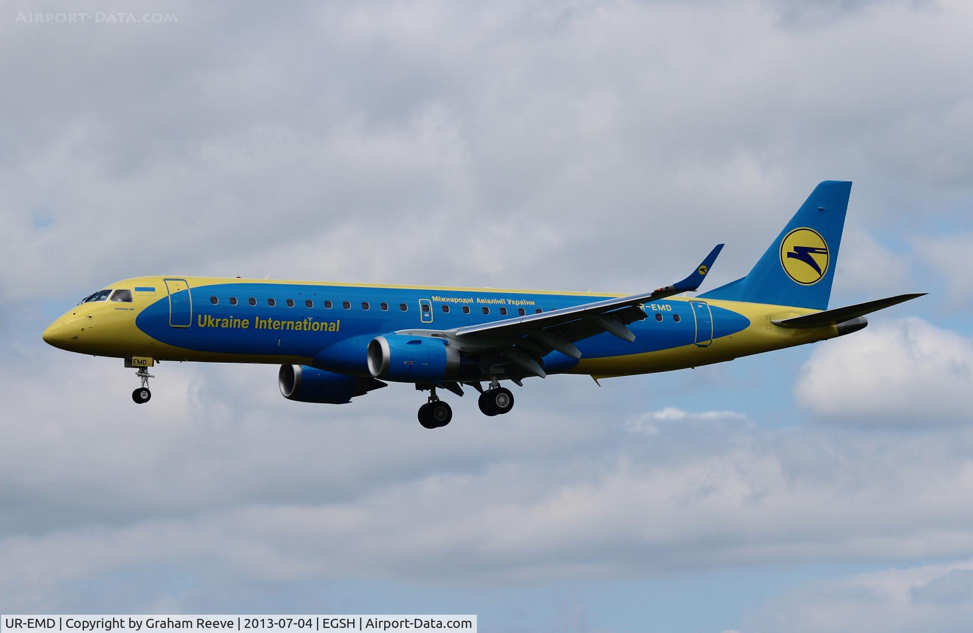 UR-EMD, 2013 Embraer 190STD (ERJ-190-100) C/N 19000602, The second of three Ukraine International ERJ 190's to visit Norwich today.