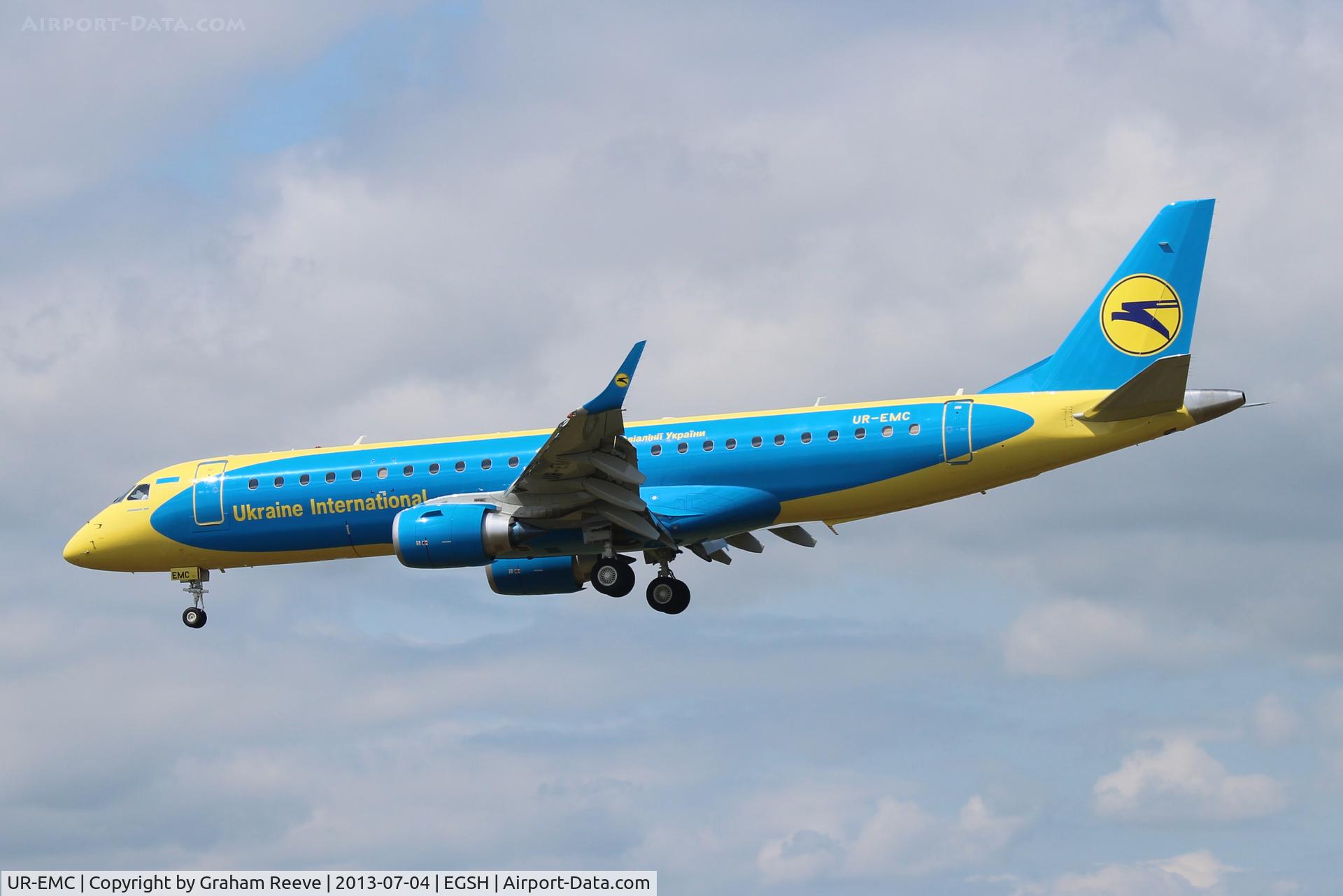 UR-EMC, 2013 Embraer 190STD (ERJ-190-100) C/N 19000589, About to touch down at Norwich.