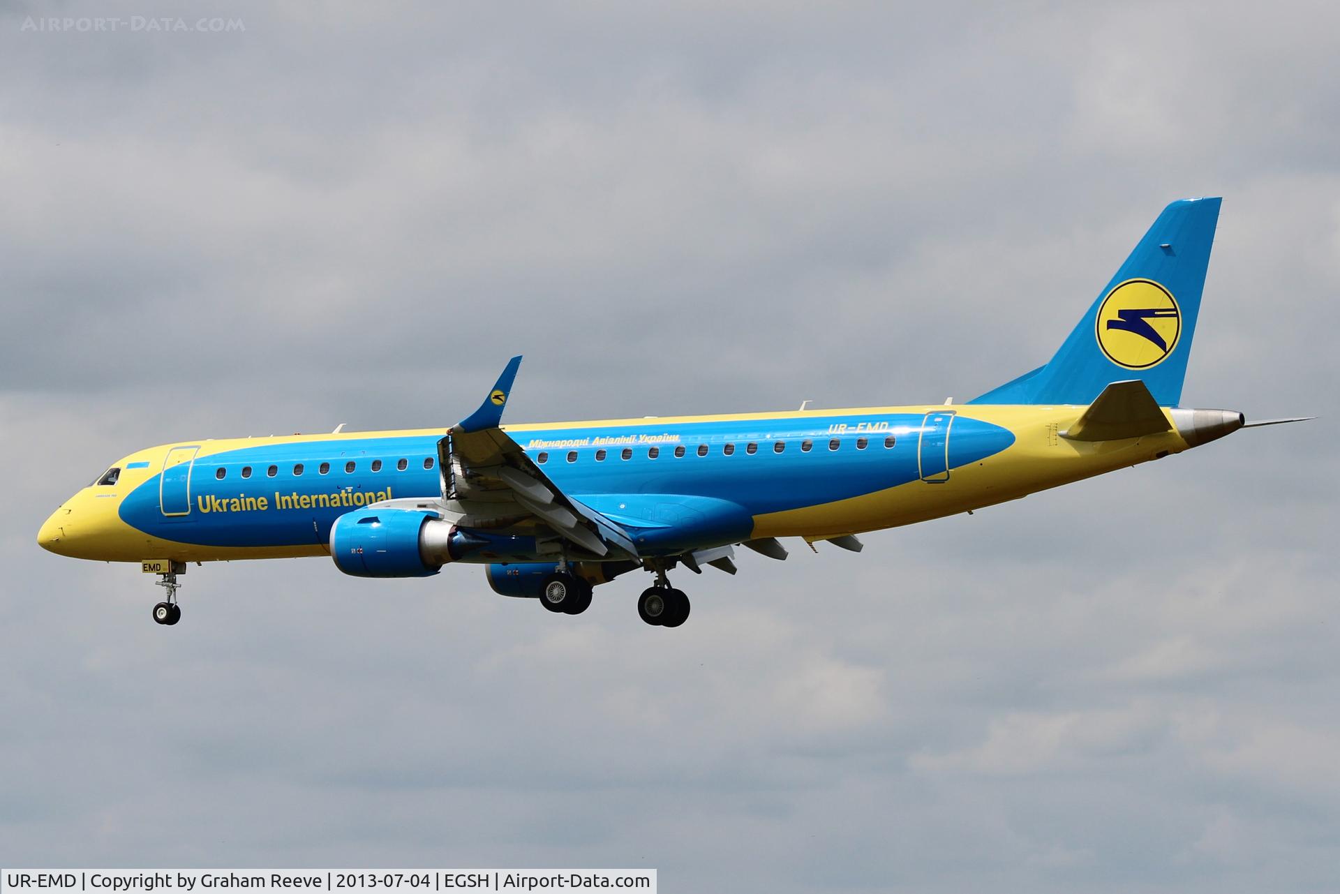 UR-EMD, 2013 Embraer 190STD (ERJ-190-100) C/N 19000602, About to touch down at Norwich.