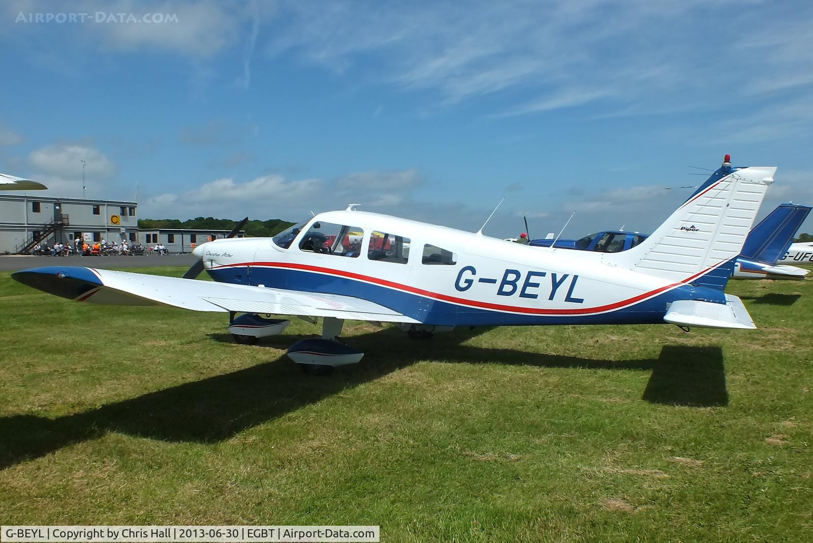 G-BEYL, 1974 Piper PA-28-180 Cherokee Archer C/N 28-7405098, Visitor at Turweston for the British F1 Grand Prix at Silverstone