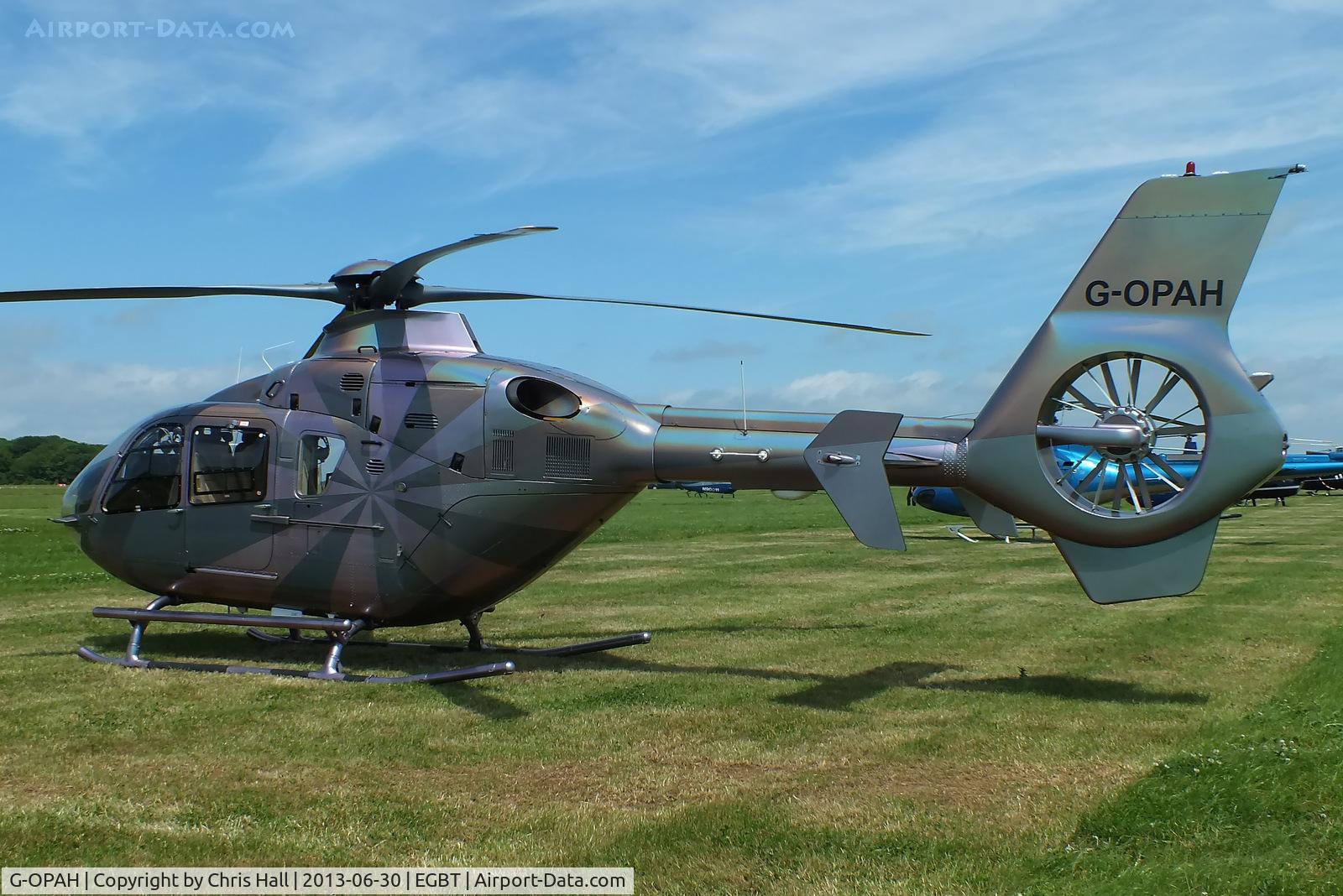 G-OPAH, 2007 Eurocopter EC-135T-2+ C/N 0635, being used for ferrying race fans to the British F1 Grand Prix at Silverstone