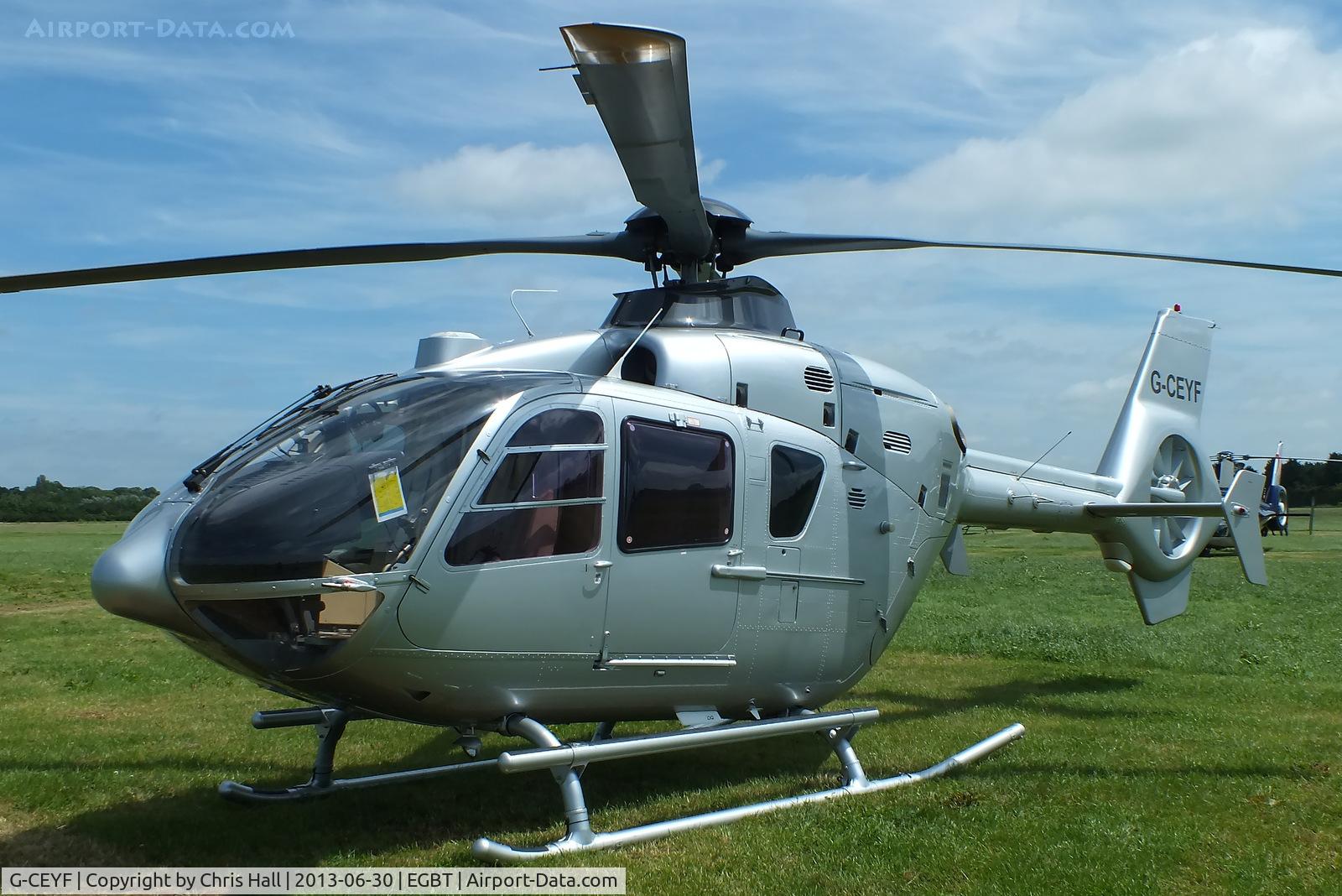 G-CEYF, 1999 Eurocopter EC-135T-1 C/N 0115, being used for ferrying race fans to the British F1 Grand Prix at Silverstone