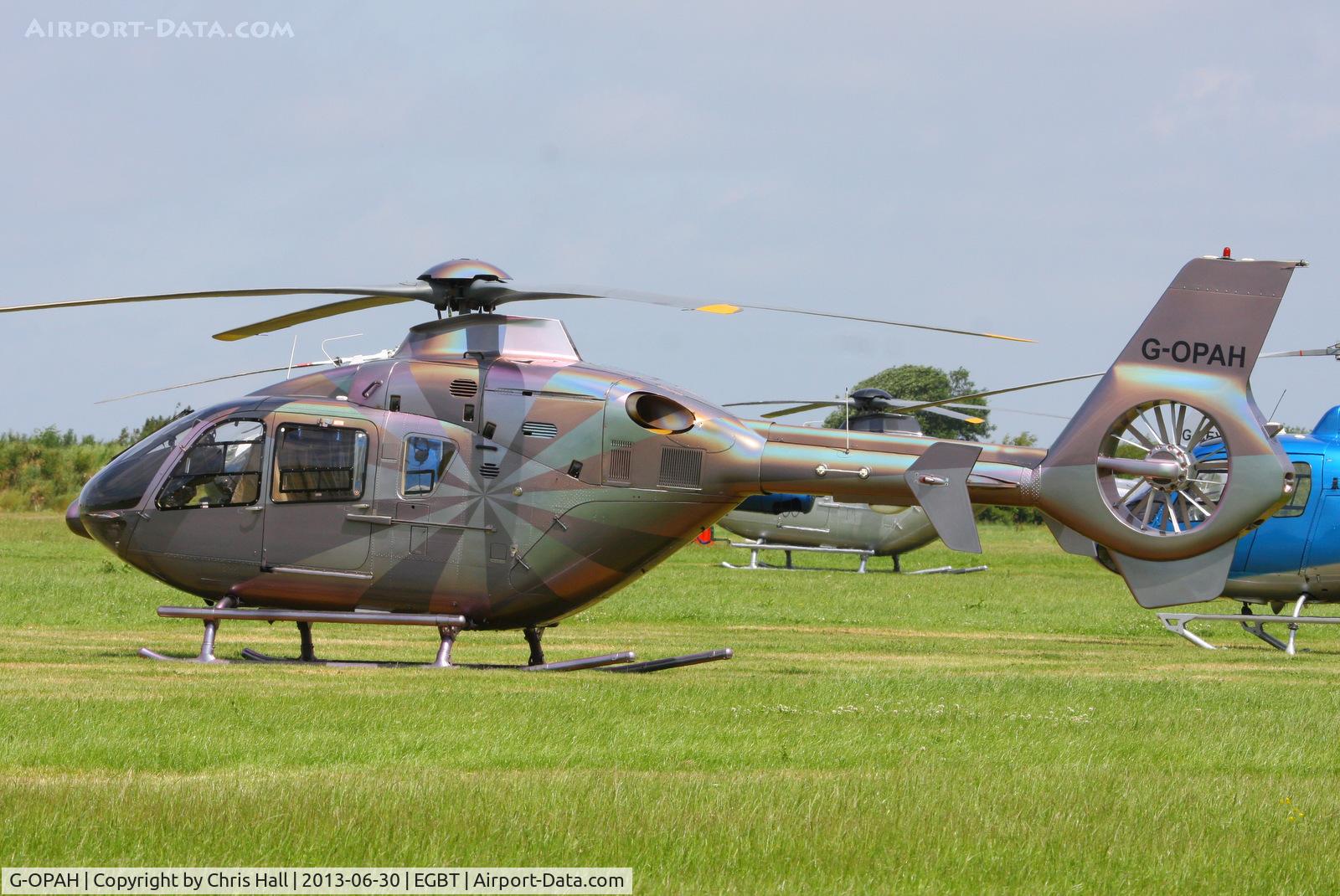 G-OPAH, 2007 Eurocopter EC-135T-2+ C/N 0635, being used for ferrying race fans to the British F1 Grand Prix at Silverstone