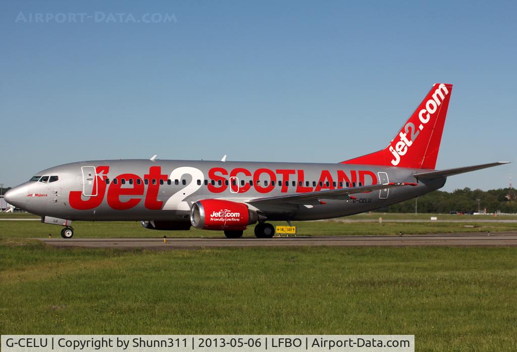 G-CELU, 1986 Boeing 737-377 C/N 23657, Taxiing to the Terminal with Jet2 'Scotland' titles