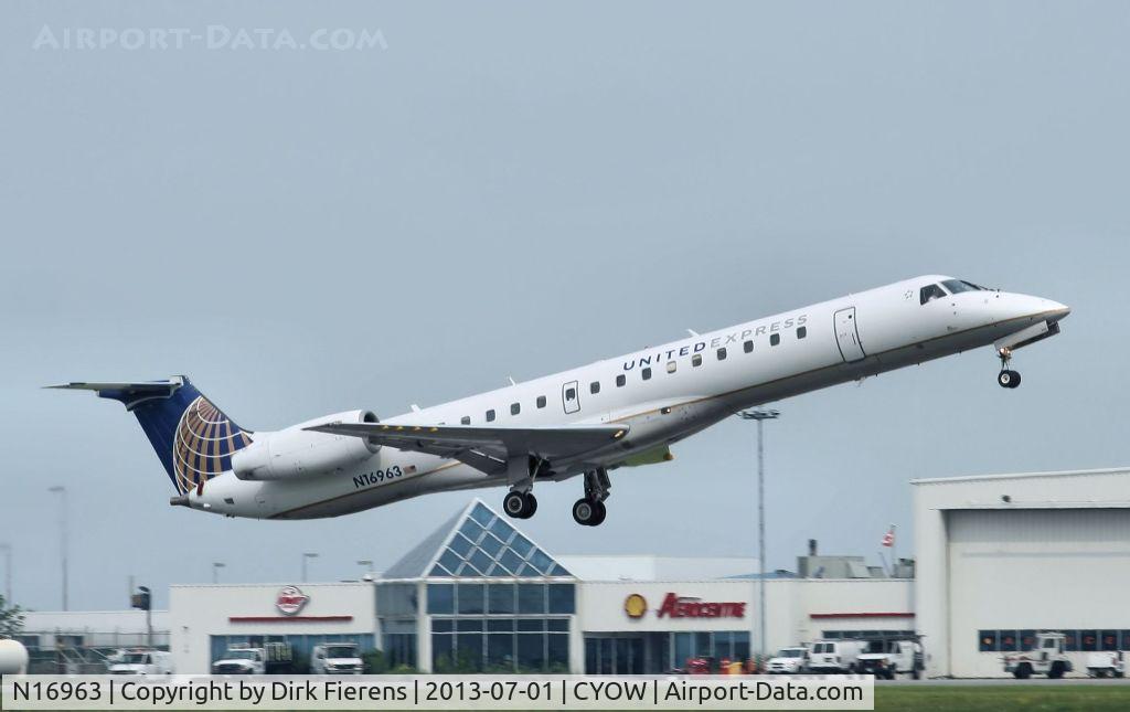 N16963, 1999 Embraer ERJ-145LR (EMB-145LR) C/N 145116, Leaving Ottawa for Washington Dulles Intl.