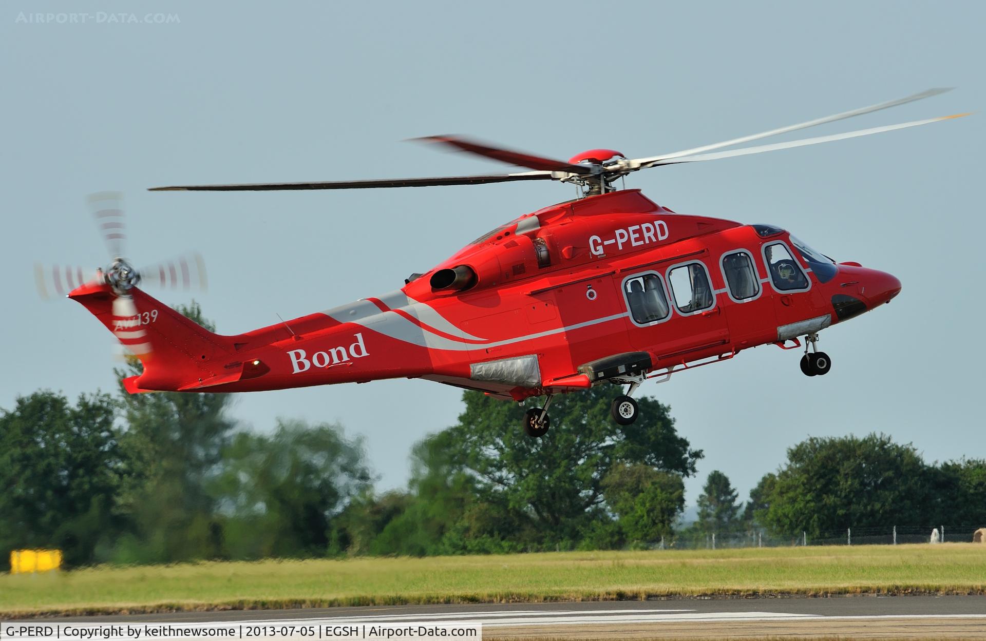 G-PERD, 2012 AgustaWestland AW-139 C/N 41270, landing onto runway 09.