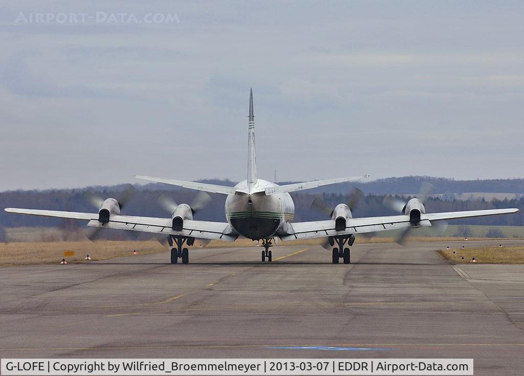 G-LOFE, 1966 Lockheed L-188C(A) Electra C/N 1144, Taxiing out to Runway 27 via Taxiway 
