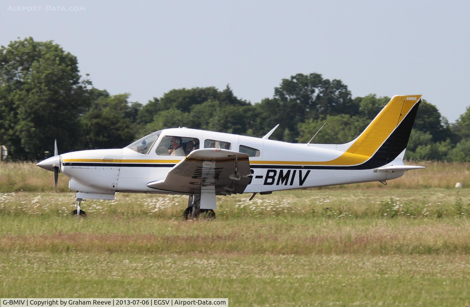 G-BMIV, 1977 Piper PA-28R-201T Cherokee Arrow III C/N 28R-7703154, About to get airbourne.