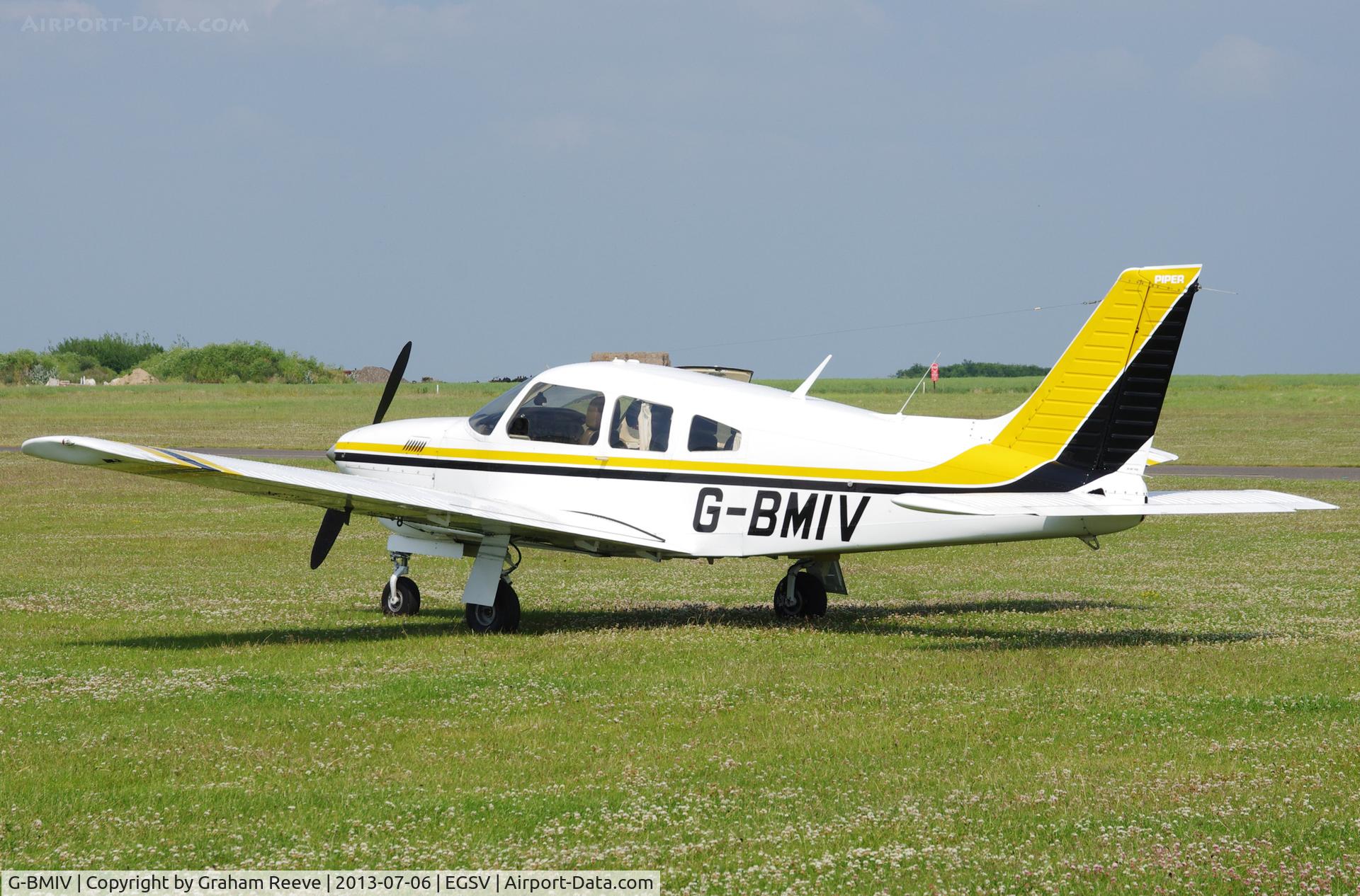 G-BMIV, 1977 Piper PA-28R-201T Cherokee Arrow III C/N 28R-7703154, Parked at Old Buckenham.