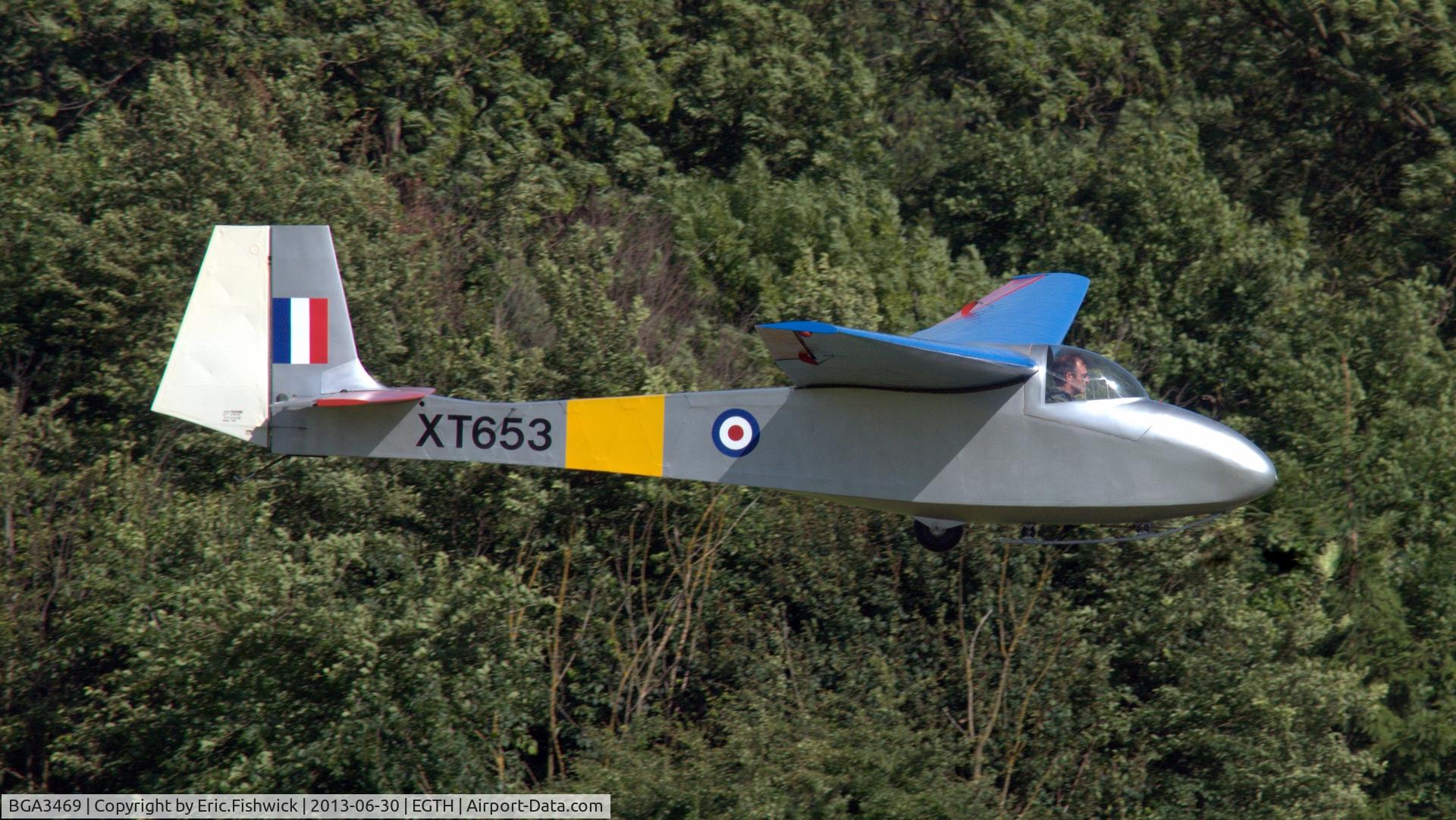 BGA3469, 1965 Slingsby T-45 Swallow C/N 1420, 42. XT653 in display mode at the Shuttleworth Military Pagent Flying Day, 30 June 2013