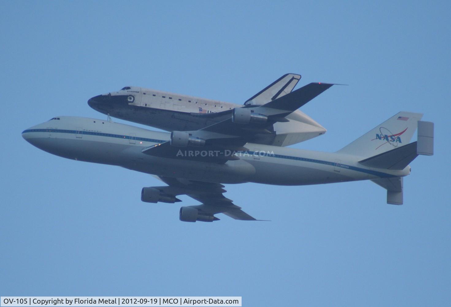 OV-105, 1991 Rockwell International Shuttle C/N 105, Endeavor on back of 747 flying over MCO