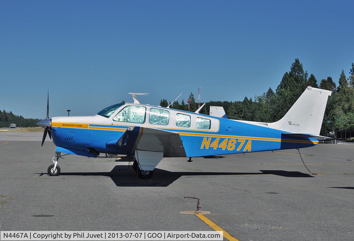N4467A, 1970 Beech A36 Bonanza 36 C/N E-212, Parked at Nevada County Airport, Grass Valley, CA.