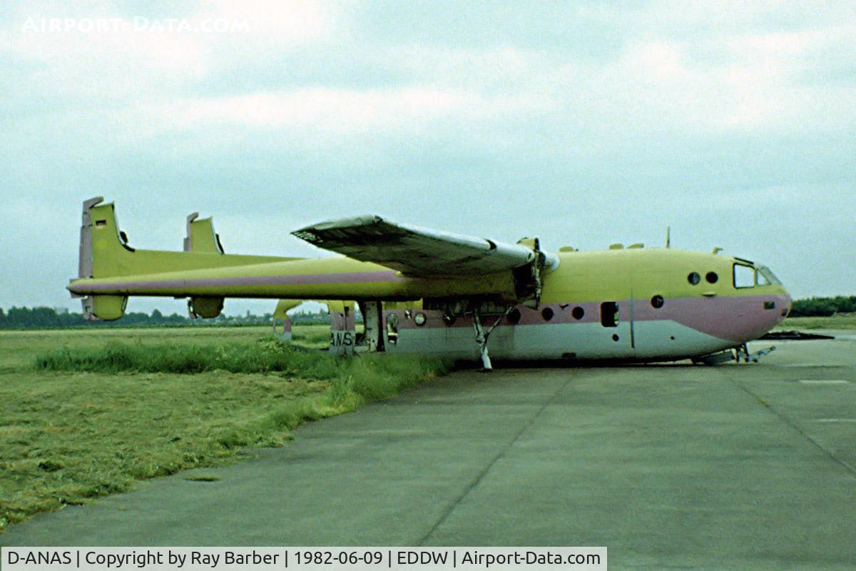 D-ANAS, Nord N-2501D Noratlas C/N D014, Nord N.2501D Noratlas [2501D-014] Bremen~D 09/06/1982. Seen here in this wrecked state. Broken up here in 1990. Image taken from a slide.