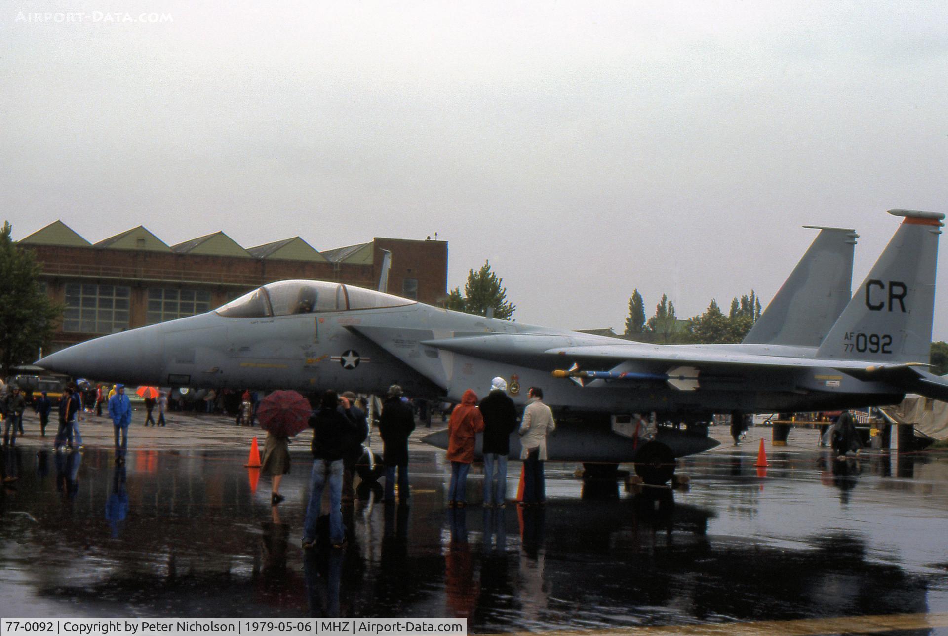 77-0092, 1977 McDonnell Douglas F-15A Eagle C/N 0374/A304, F-15A Eagle of 32nd Tactical Fighter Squadron based at Soesterberg on display at the 1979 RAF Mildenhall Air Fete.