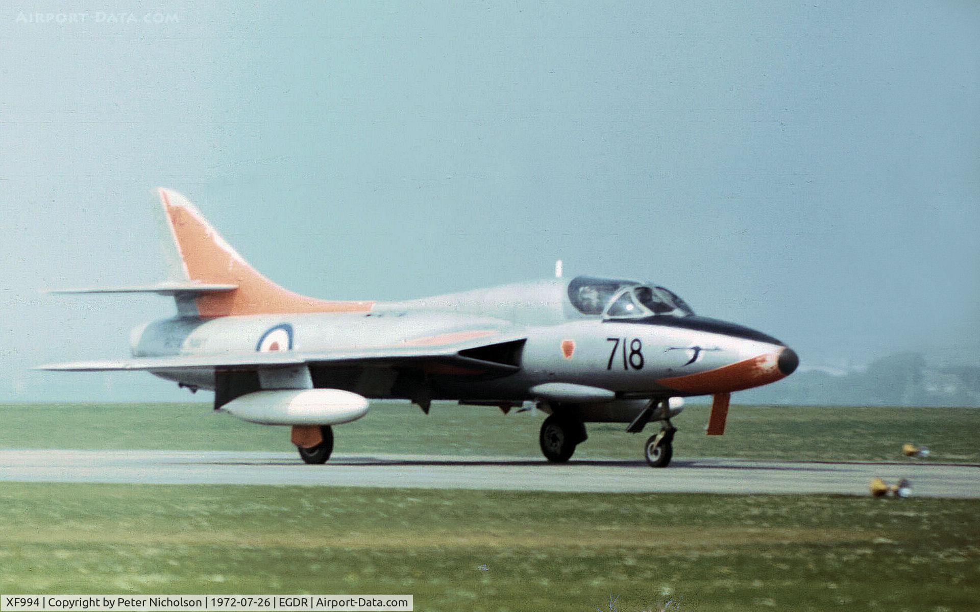 XF994, 1956 Hawker Hunter T.8 C/N HABL003149, Hunter T.8 of RNAS Yeovilton's Station Flight in action at the 1972 RNAS Culdrose Air Display.