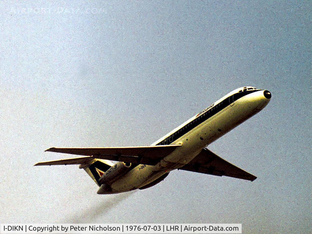 I-DIKN, 1968 Douglas DC-9-32 C/N 47225, DC-9-32 of Alitalia departing from Heathrow in the Summer of 1976.