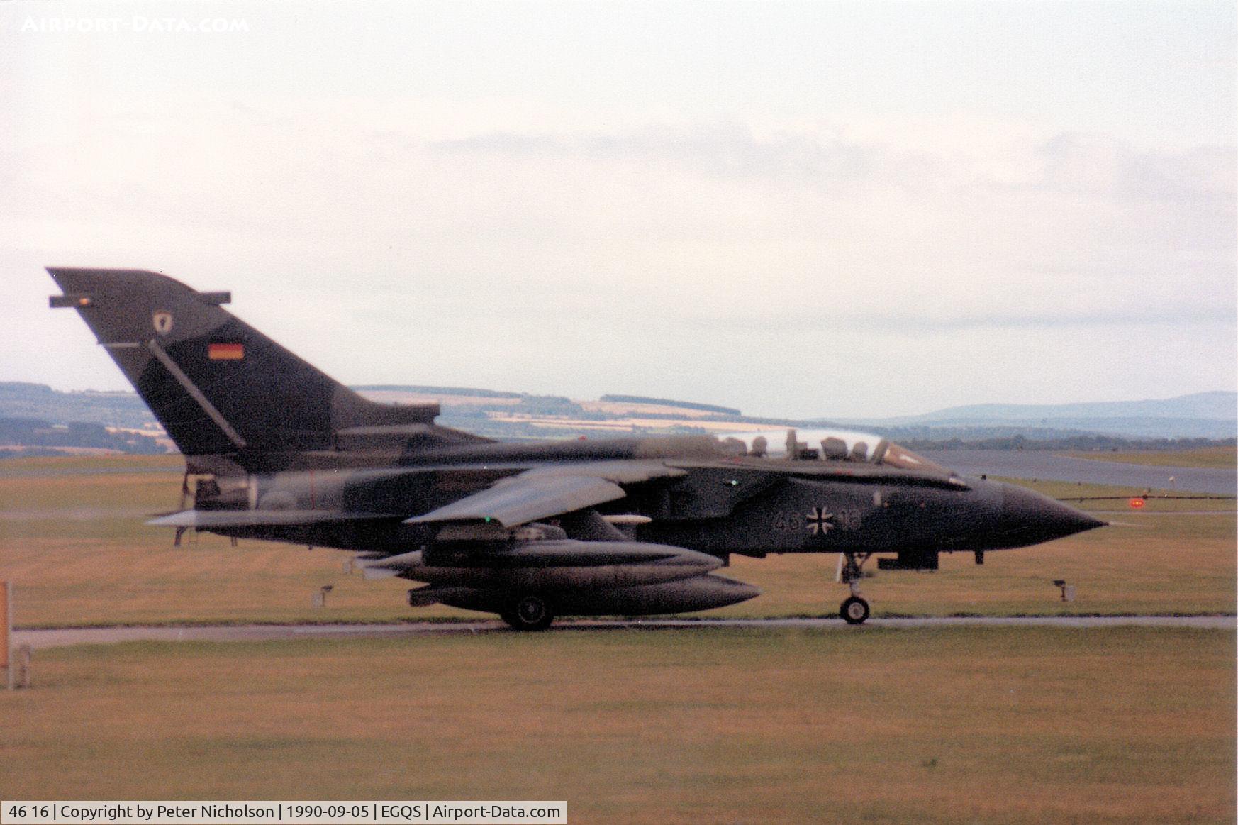 46 16, Panavia Tornado IDS C/N 783/GS249/4316, Tornado IDS of Germany's Kreigsmarine MFG-2 preparing to join Runway 23 at RAF Lossiemouth in September 1990.