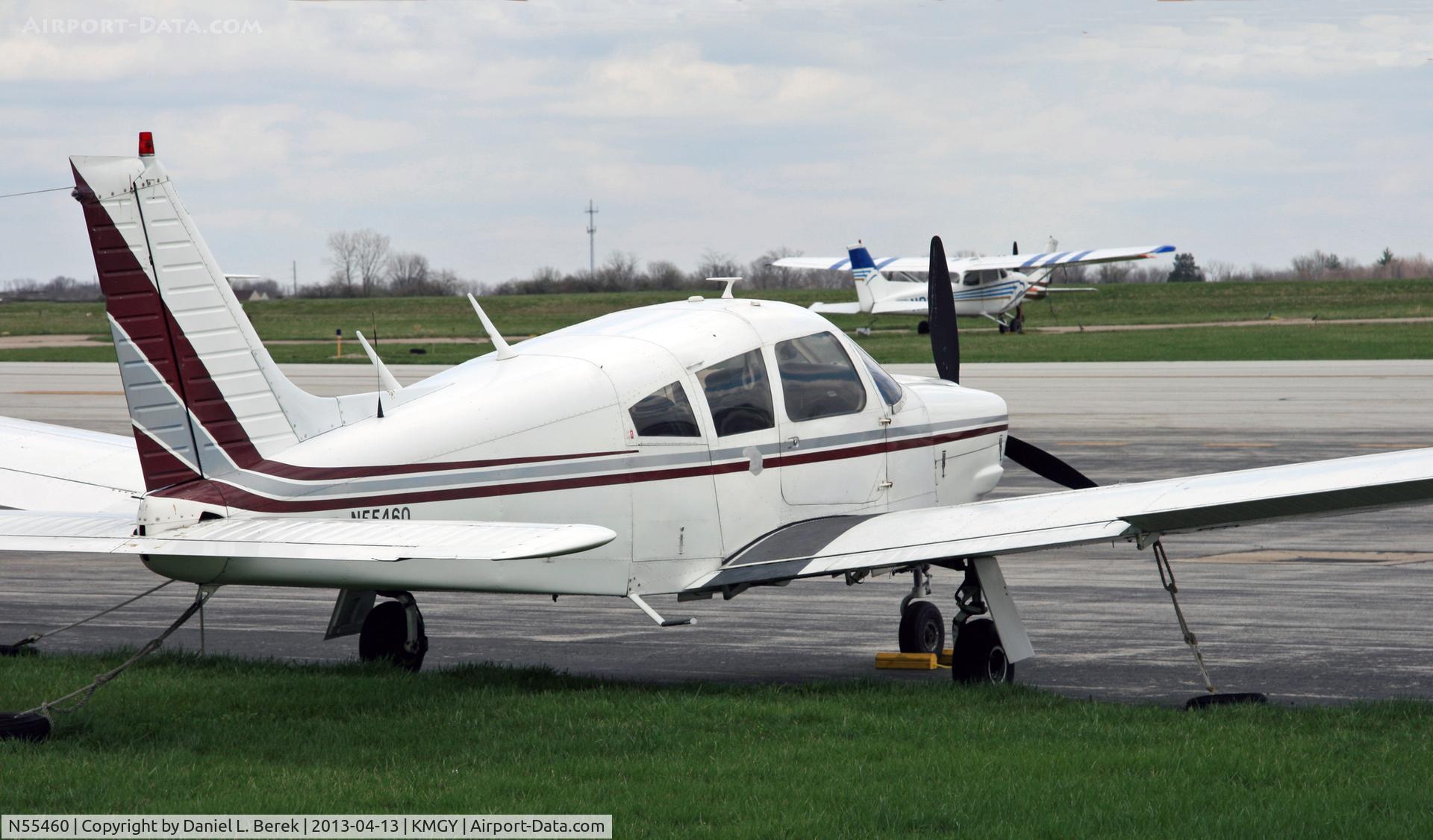 N55460, 1973 Piper PA-28R-200 Cherokee Arrow C/N 28R-7335237, Spotted this nice 40-year-old Cherokee Arrow at Dayton - Wright Brothers Airport.  A wide-angle lens certainly comes in handy when trying to photograph a plane through a chain-link fence up close.
