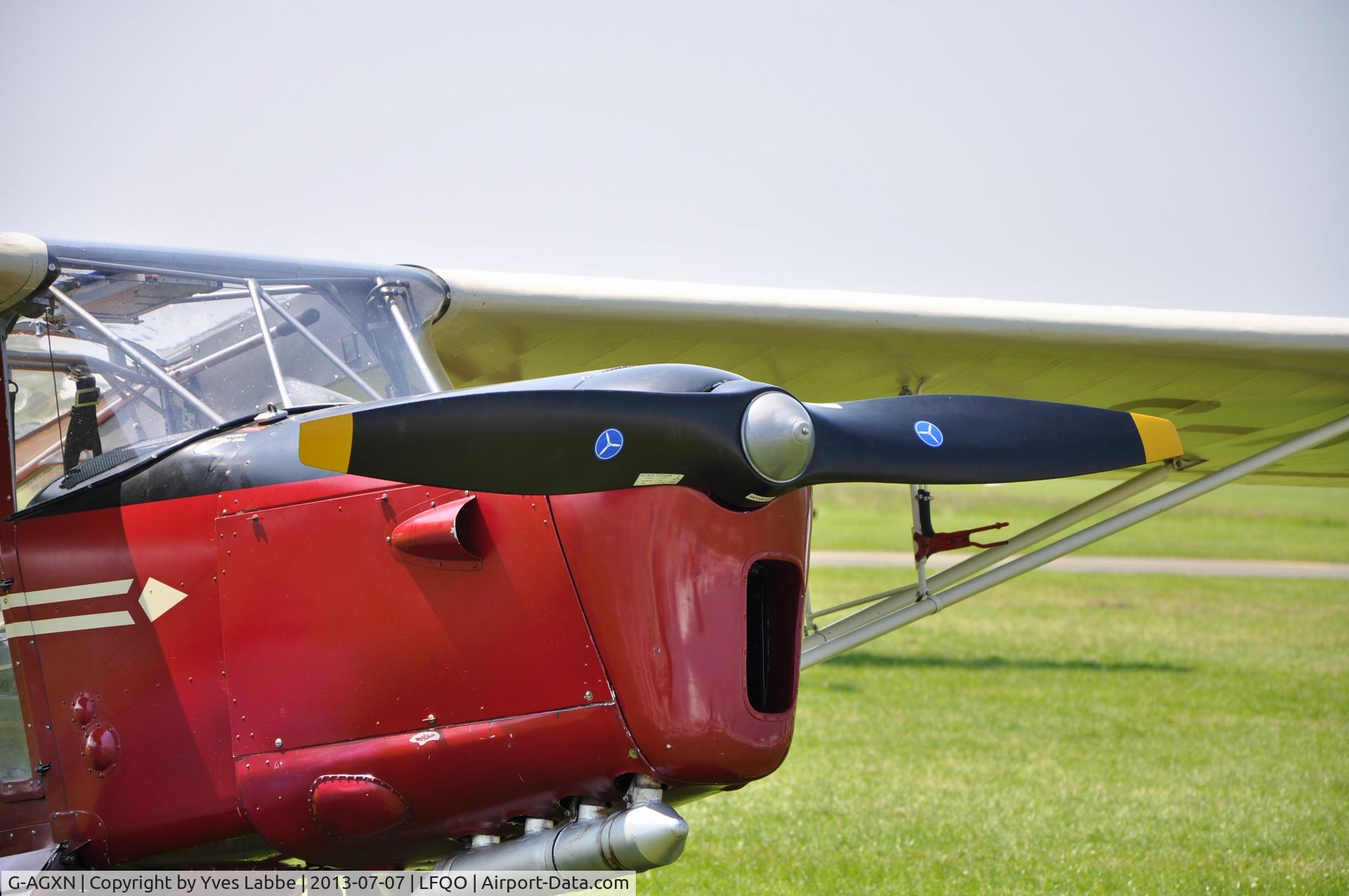 G-AGXN, 1946 Auster J-1N Alpha C/N 1963, air show at Lille Marcq airfield on July 07 2013, detail of engine ansd cockpit