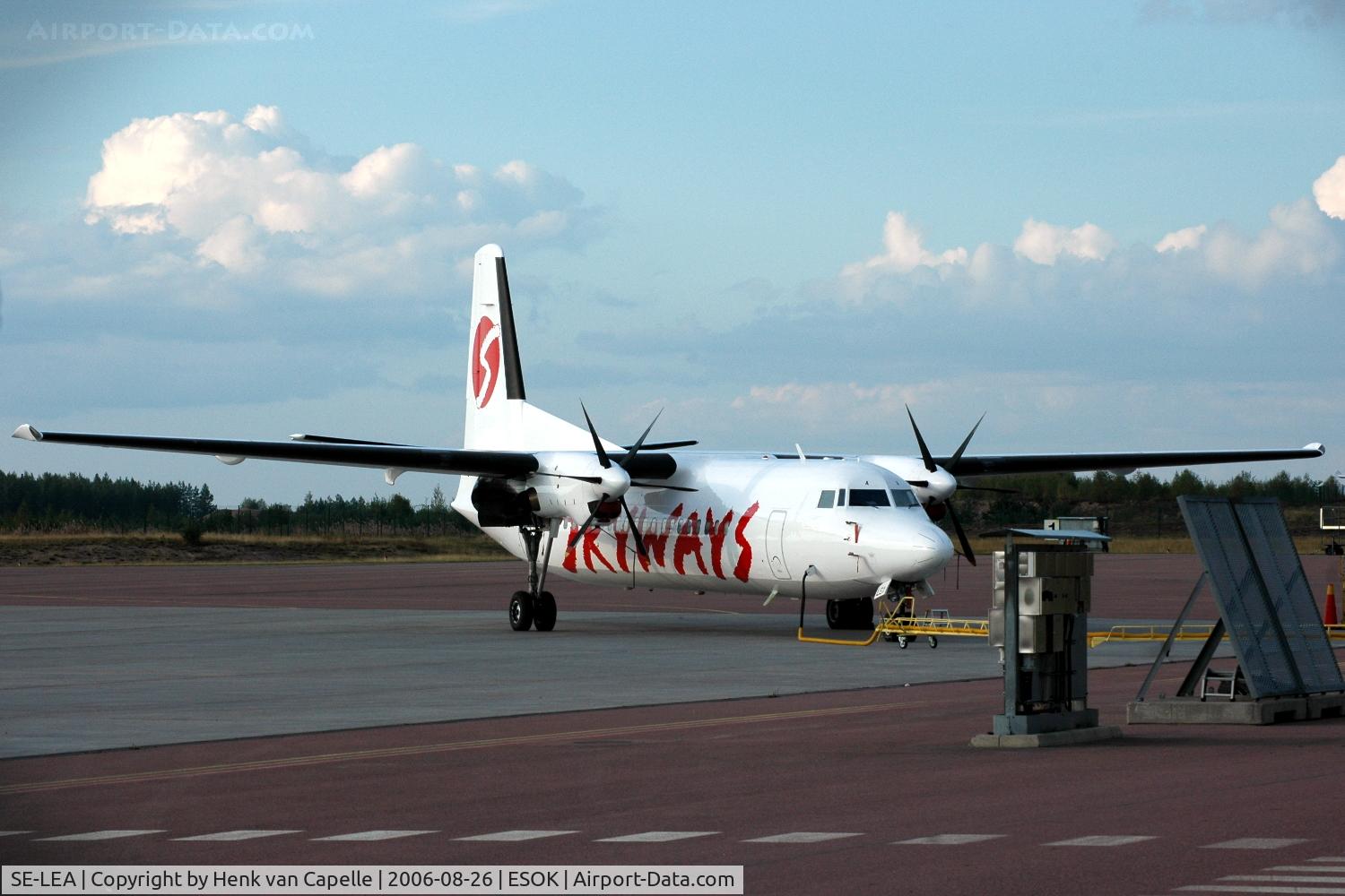 SE-LEA, 1987 Fokker 50 C/N 20116, Skyways Fokker 50 in the evening light at Karlstad Airport, Sweden.