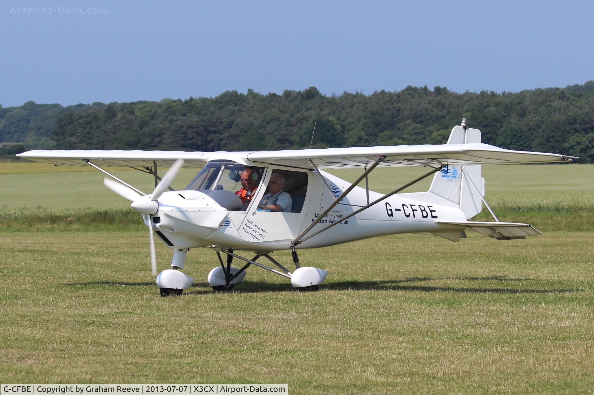 G-CFBE, 2008 Comco Ikarus C42 FB80 C/N 0804-6958, Just landed at Northrepps.