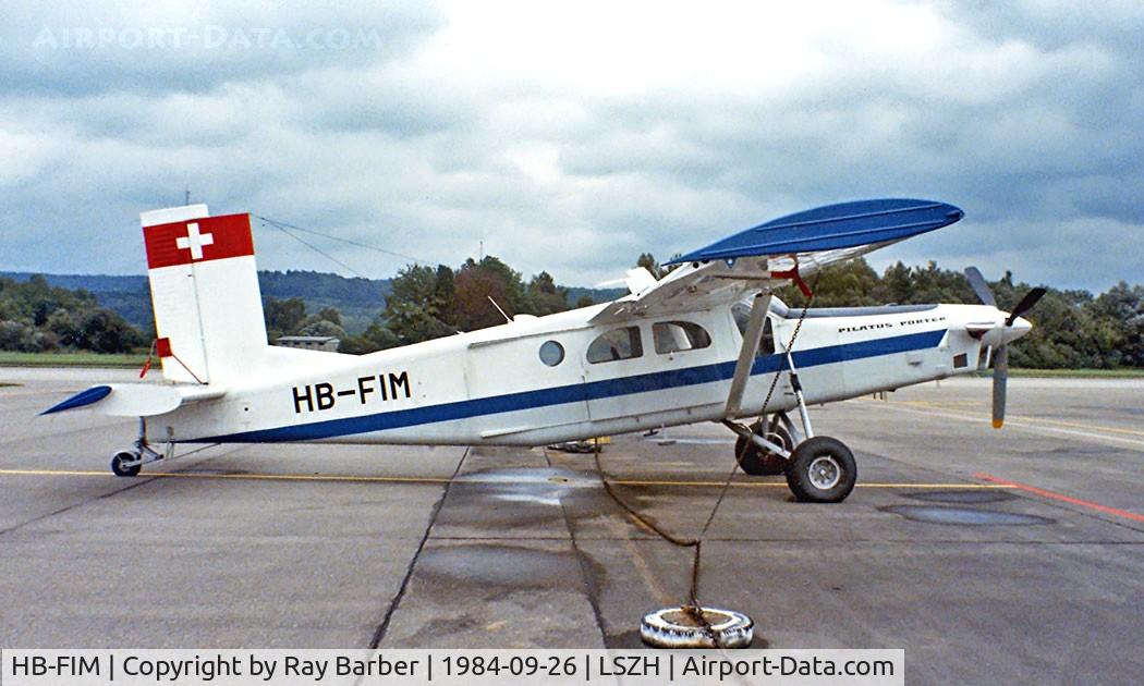 HB-FIM, 1974 Pilatus PC-6/B2-H2 C/N 741, Pilatus PC-6/B1-H2 Turbo Porter [741] Zurich~HB 26/09/1984. Written off near Grenchen 1987-07-29. Image taken from a slide.