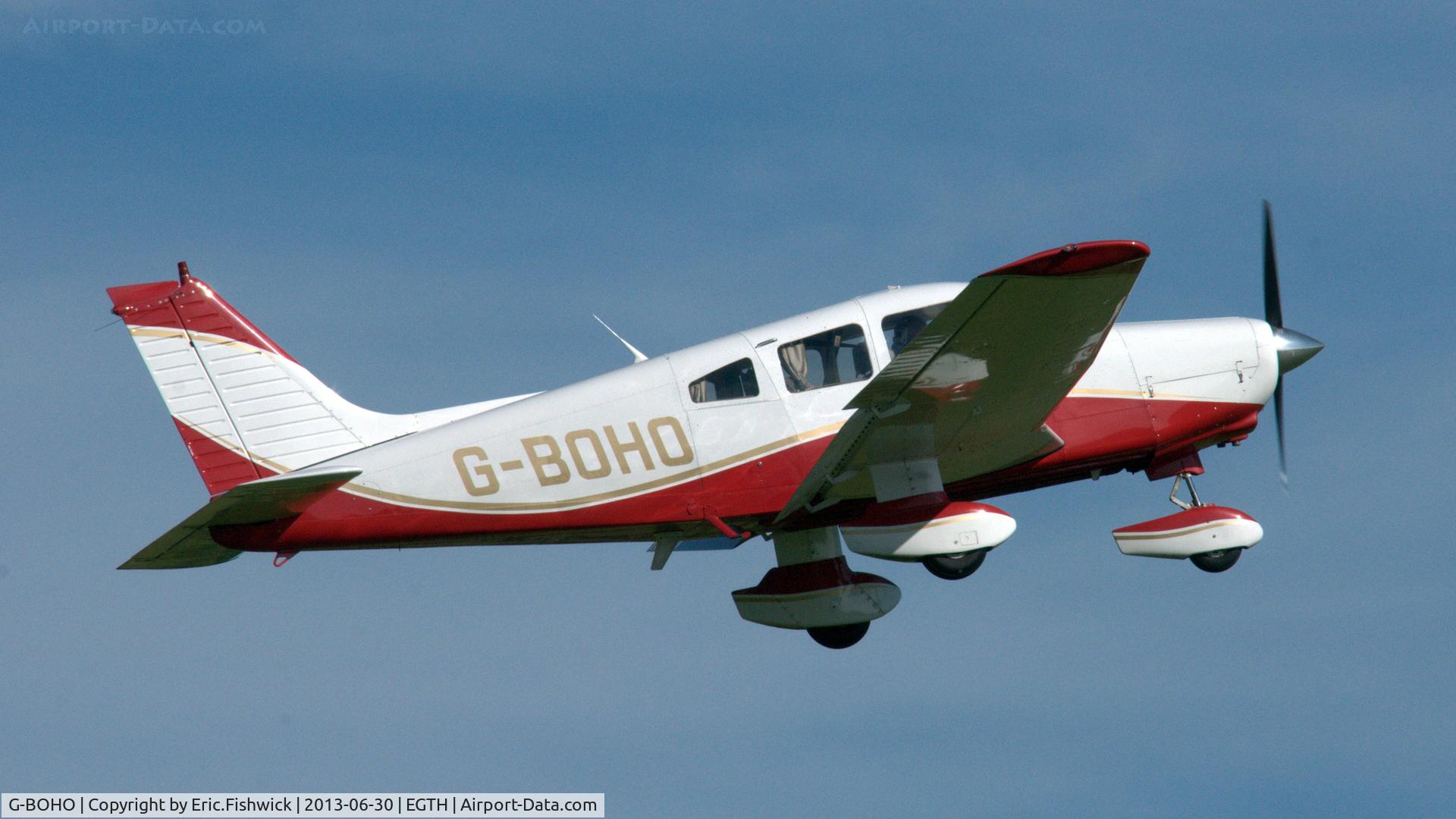 G-BOHO, 1980 Piper PA-28-161 Cherokee Warrior II C/N 28-8016196, 42. G-BOHO departing the Shuttleworth Military Pagent Flying Day, 30 June 2013
