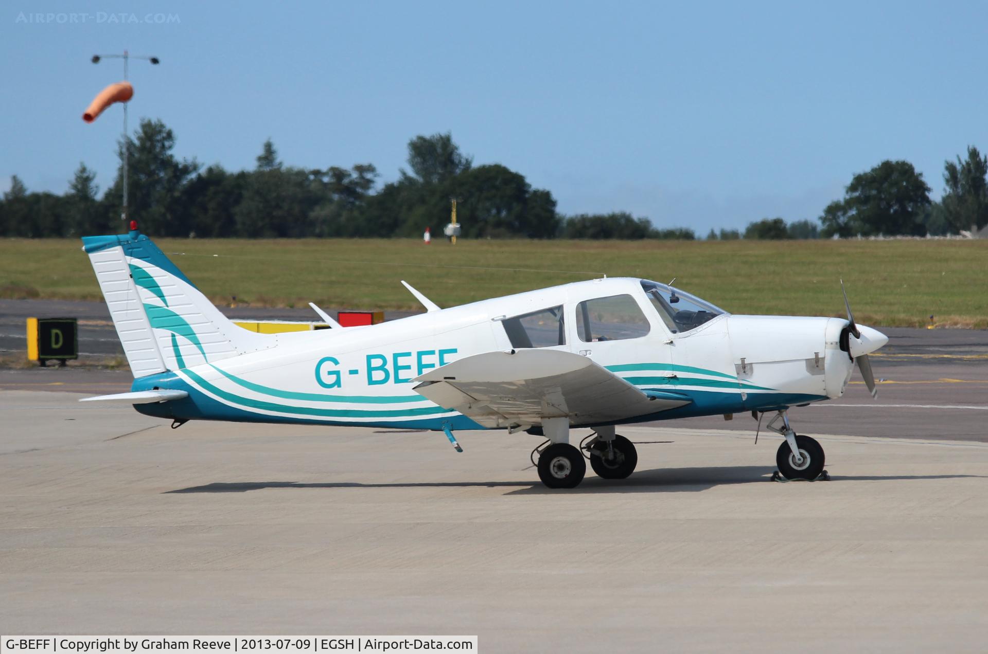 G-BEFF, 1973 Piper PA-28-140 Cherokee F C/N 28-7325228, Parked at Norwich.