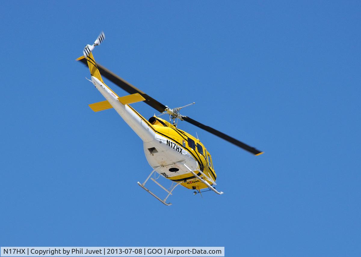 N17HX, 1975 Bell 205A-1 C/N 30217, Arriving at Nevada County Airport, Grass Valley, CA during Kyburz, CA. fire on 7-8-2013.