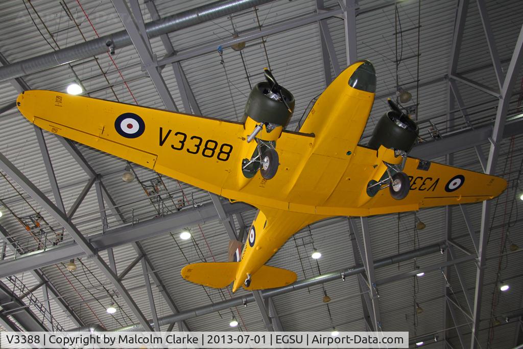V3388, 1940 Airspeed AS.10 Oxford I C/N 3083, Airspeed AS-10 Oxford I. Suspended from the roof in AirSpace. Imperial War Museum Duxford, July 2013.