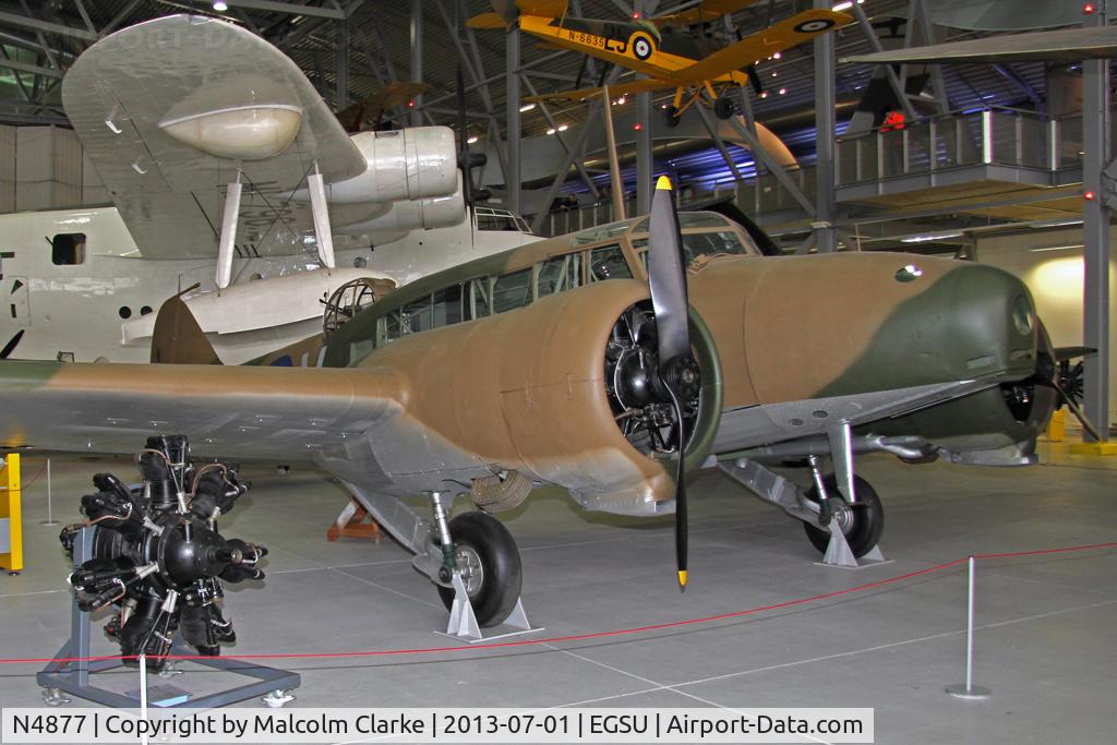 N4877, Avro 625A Anson 1 C/N Not found N4877, Avro 652A Anson I. In the AirSpace hangar, Imperial War Museum Duxford, July 2013.