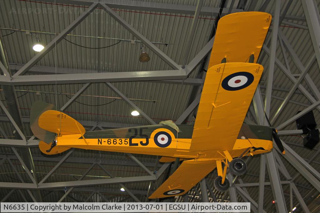 N6635, De Havilland DH-82A Tiger Moth II C/N 85858 (3939?), De Havilland DH-82A Tiger Moth II. Suspended from the roof in AirSpace, Imperial War Museum Duxford, July 2013.