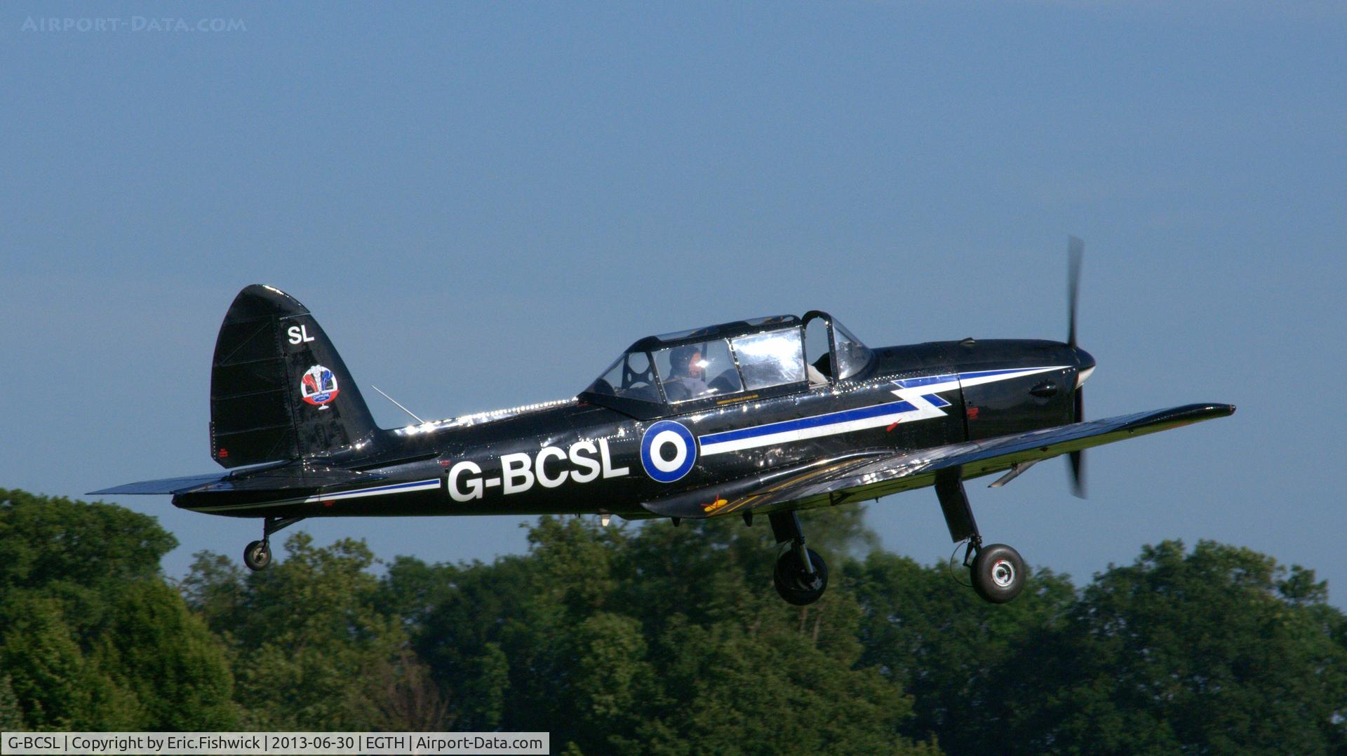 G-BCSL, 1951 De Havilland DHC-1 Chipmunk 22 C/N C1/0524, 42. G-BCSL departing the Shuttleworth Military Pagent Flying Day, 30 June 2013.