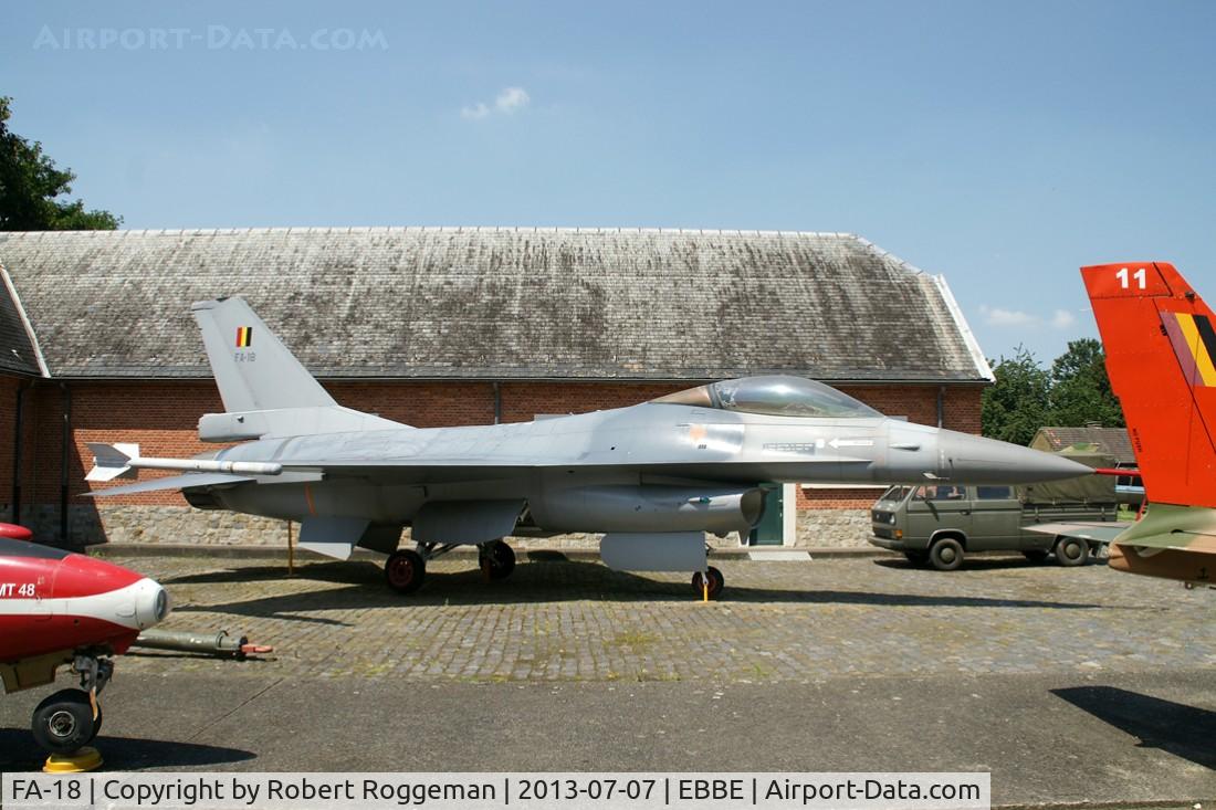 FA-18, 1980 SABCA F-16A Fighting Falcon C/N 6H-18, Preserved.First Wing Historical Centre (1WHC) The Golden falcon.