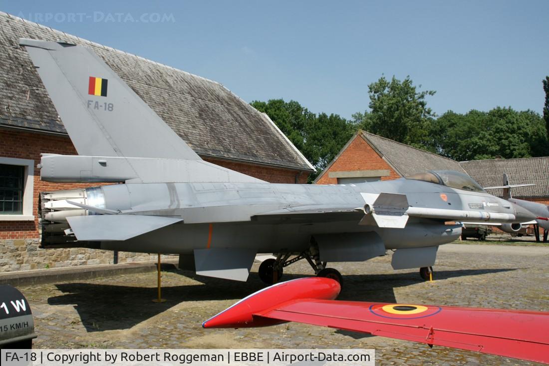 FA-18, 1980 SABCA F-16A Fighting Falcon C/N 6H-18, Preserved.First Wing Historical Centre (1WHC) The Golden falcon.