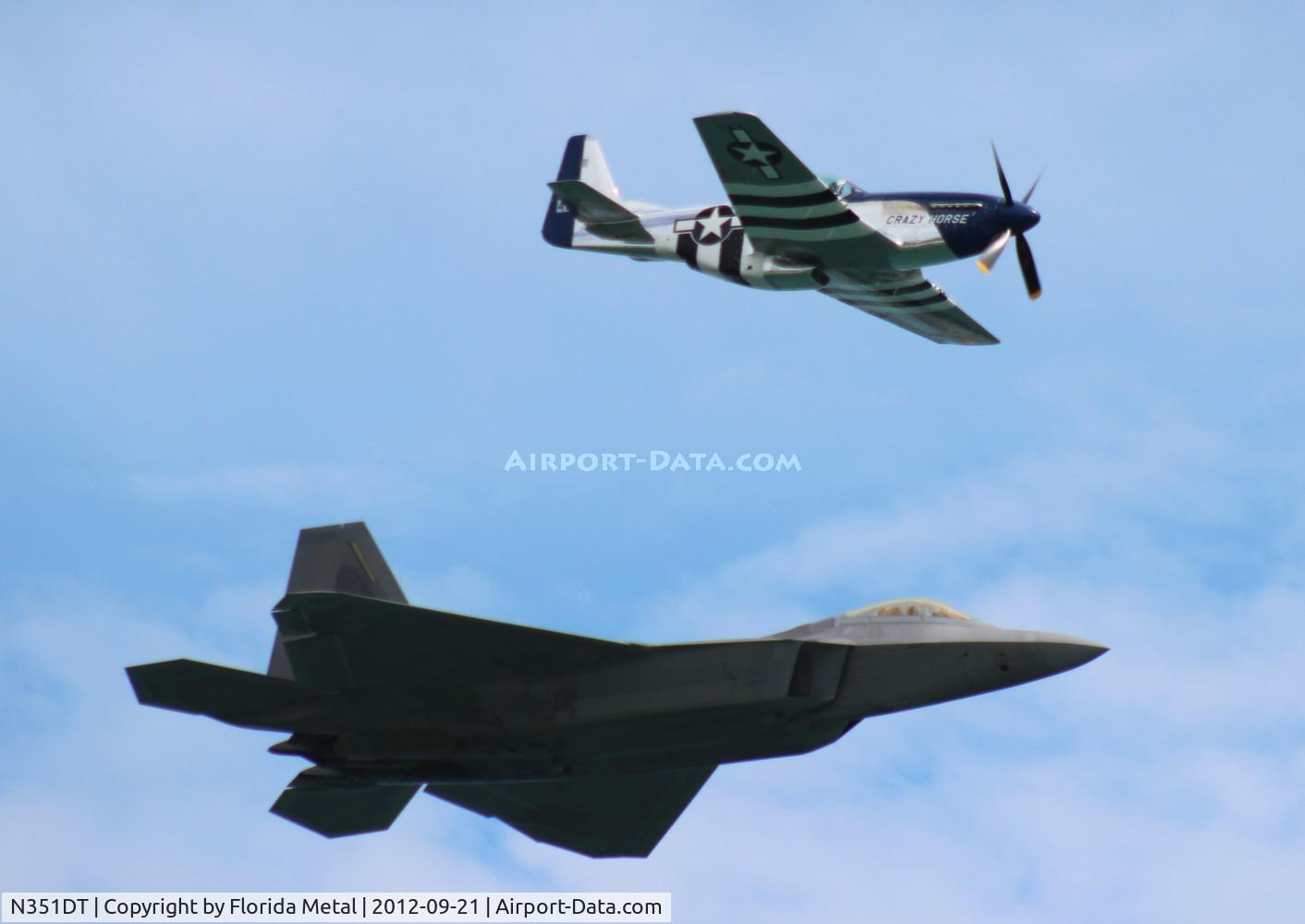 N351DT, 1944 North American P-51D Mustang C/N 122-41042, Crazy Horse 2 with F-22 over Cocoa Beach