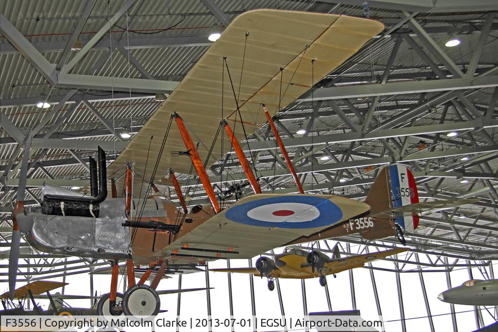 F3556, 1918 Royal Aircraft Factory RE-8 C/N Not found F3556, Royal Aircraft Factory RE-8. Suspended from the roof in AirSpace, Imperial War Museum Duxford, July 2013.