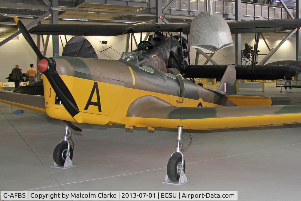 G-AFBS, 1937 Miles M14A Hawk Trainer 3 C/N 539, Miles M-14A Hawk Trainer 3. In the AirSpace hangar, Imperial War Museum Duxford, July 2013.