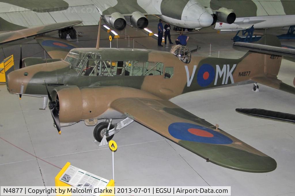 N4877, Avro 625A Anson 1 C/N Not found N4877, Avro 652A Anson I. In the AirSpace hangar, Imperial War Museum Duxford, July 2013.
