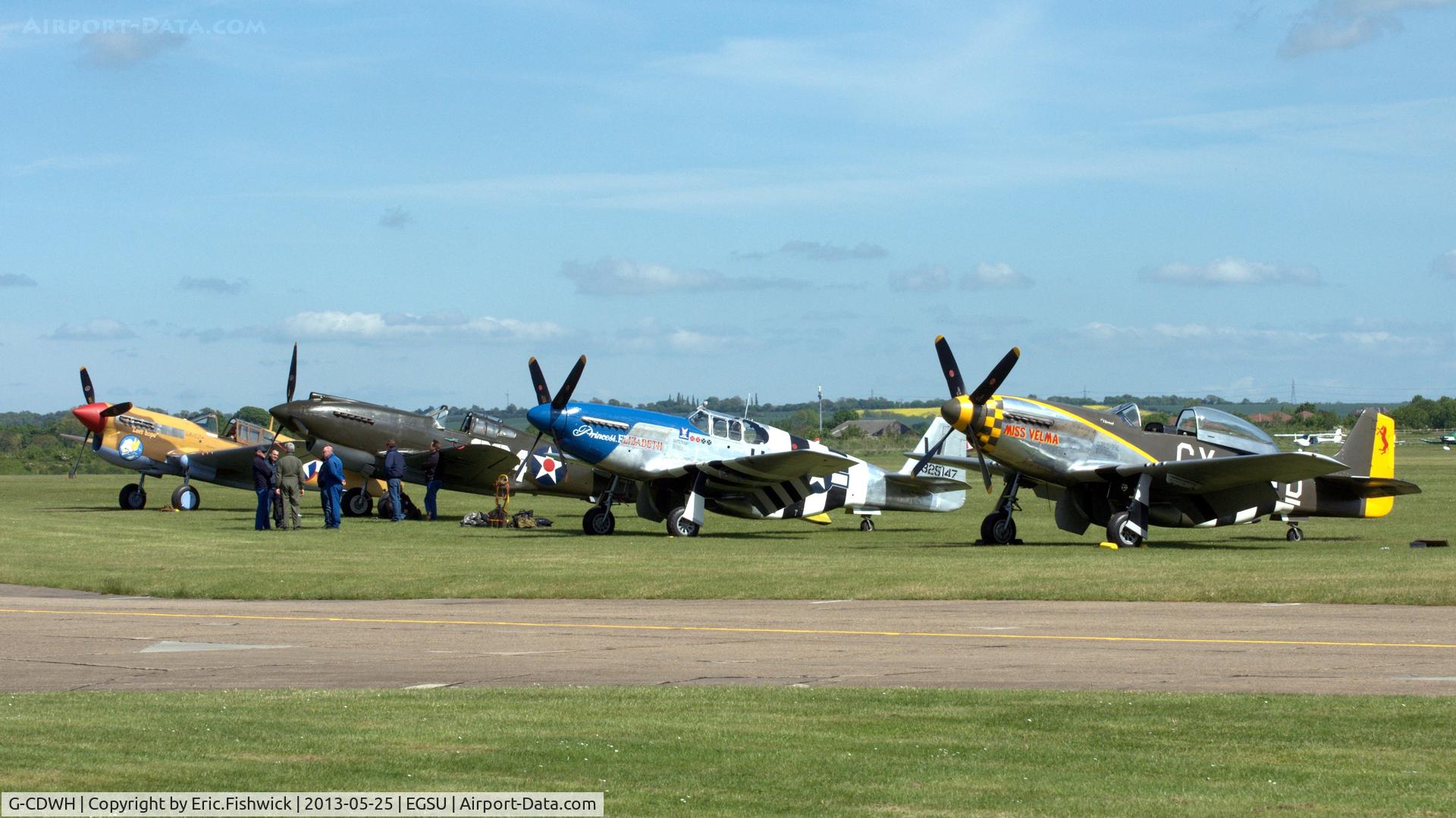 G-CDWH, 1941 Curtiss P-40B Warhawk C/N 16073, 5. 284 - (L to R) - P40F with P40B, P51C and P51D at the IWM Spring Airshow, Duxford May 2013.