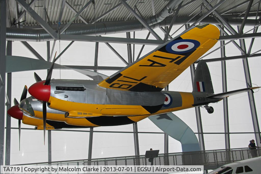 TA719, De Havilland DH-98 Mosquito TT.35 C/N Not found TA719, De Havilland DH-98 Mosquito TT35. Suspended from the roof in AirSpace, Imperial War Museum Duxford, July 2013.
