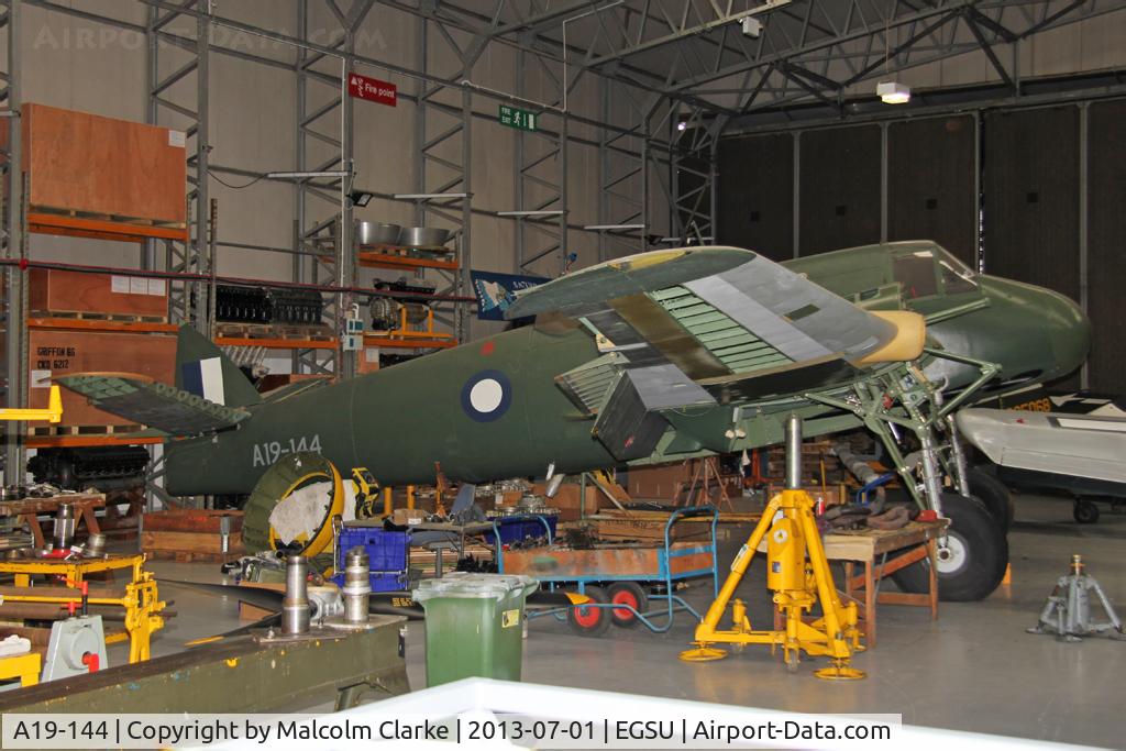 A19-144, Bristol 156 Beaufighter Mk. XI C/N Not found A19-144, DAP Beaufighter Mk.XIc. Originally designated JM135 prior to delivery to the RAAF in July 1943 and currently under restoration with TFC, she will eventually be a composite of four ex-Aussie. At The Imperial War Museum, Duxford. July 2013. aircraft.