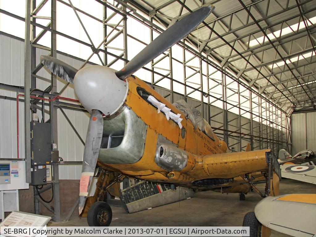 SE-BRG, 1944 Fairey Firefly TT.I C/N F.6071, Fairey Firefly TT.1. Built as FR.1 DT989. Modified to TT.1 at Ringway for Flygjanst and delivered on 28 June 1950. Retired by 1964 and seen in open storage at Arlanda in 1968. Now under restoration at The Imperial War Museum, Duxford. July 2013.