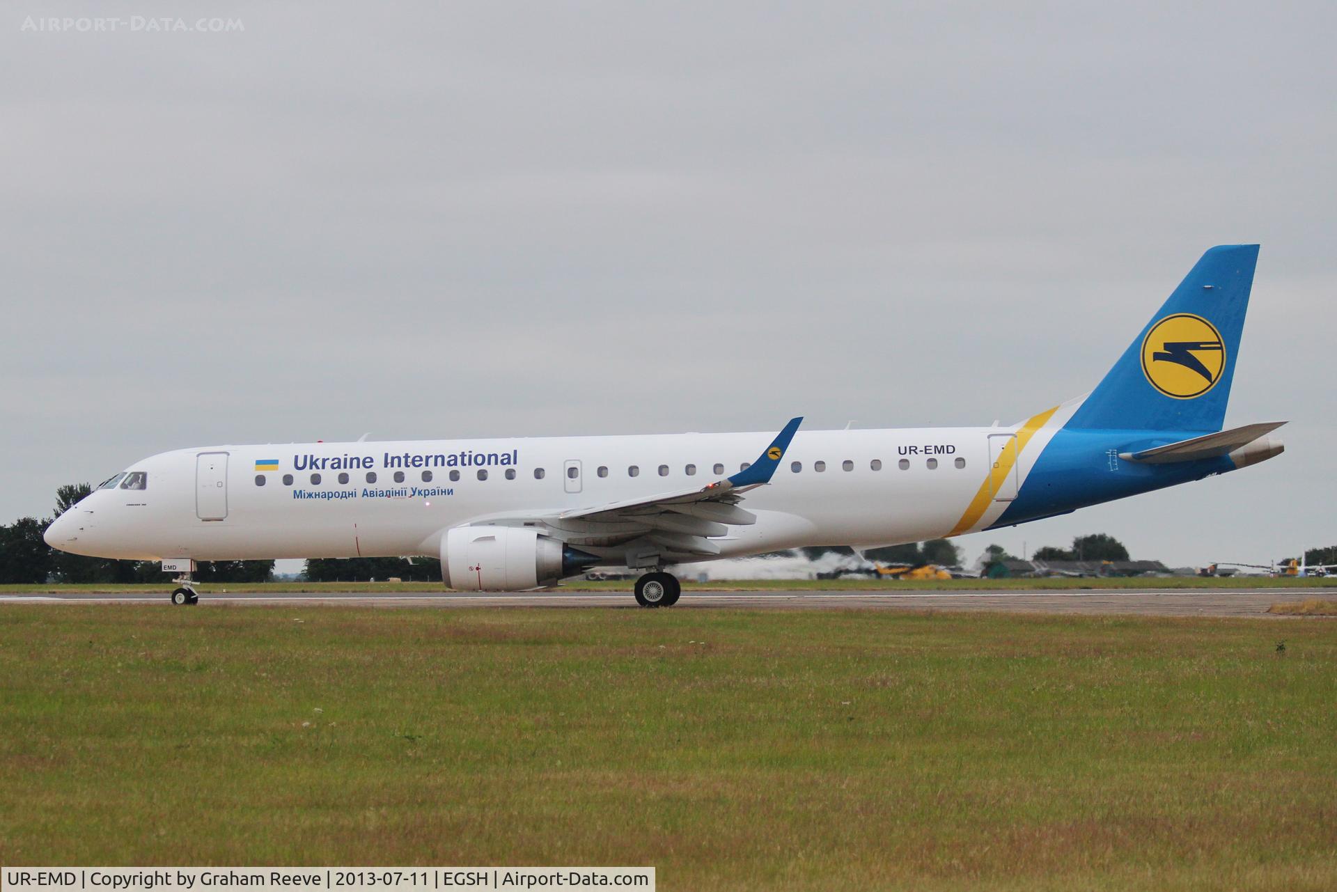 UR-EMD, 2013 Embraer 190STD (ERJ-190-100) C/N 19000602, Freshly sprayed in a new colour scheme and ready to depart.