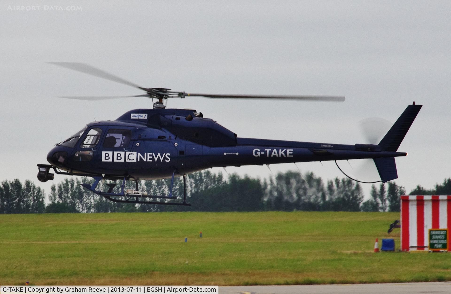 G-TAKE, 1981 Aerospatiale AS-355F-1 Ecureuil 2 C/N 5088, About to land at Norwich.