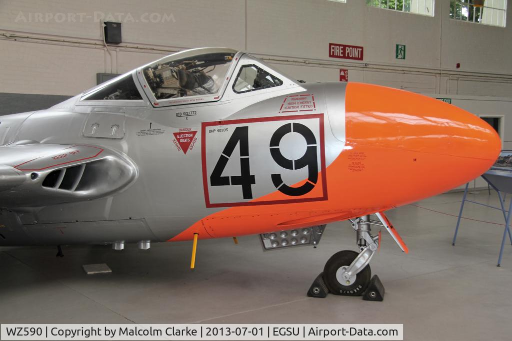 WZ590, 1953 De Havilland DH-115 Vampire T.11 C/N 15165, De Havilland DH-115 Vampire T.11 at the Imperial War Museum, Duxford July 2013.
