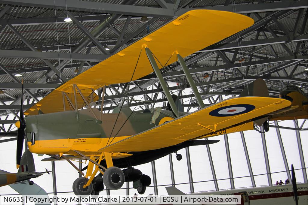 N6635, De Havilland DH-82A Tiger Moth II C/N 85858 (3939?), De Havilland DH-82A Tiger Moth II. Suspended from the roof in AirSpace, Imperial War Museum Duxford, July 2013.