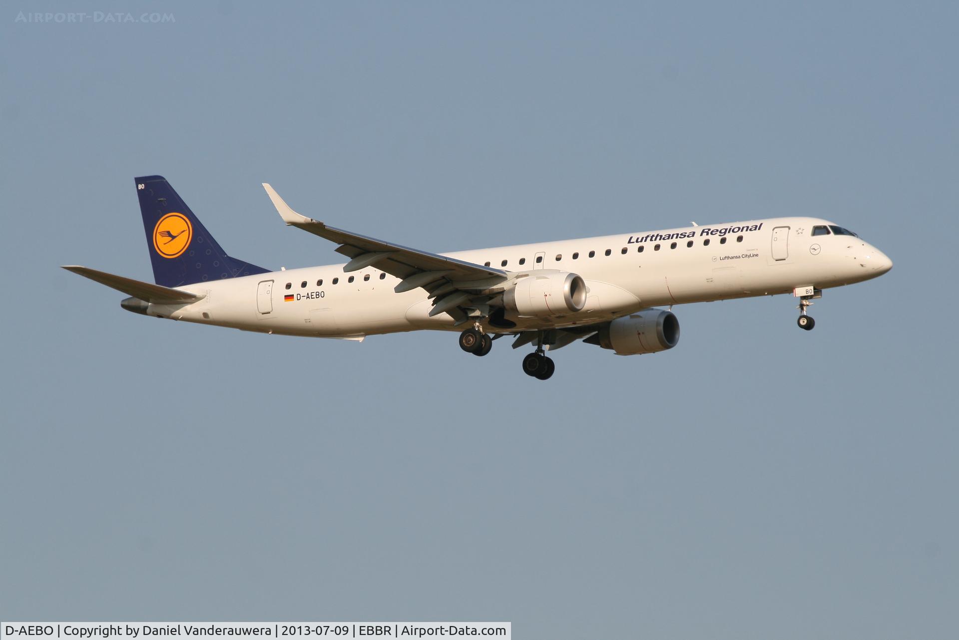 D-AEBO, 2012 Embraer 195LR (ERJ-190-200LR) C/N 19000542, Arrival of flight LH2282 to RWY 02