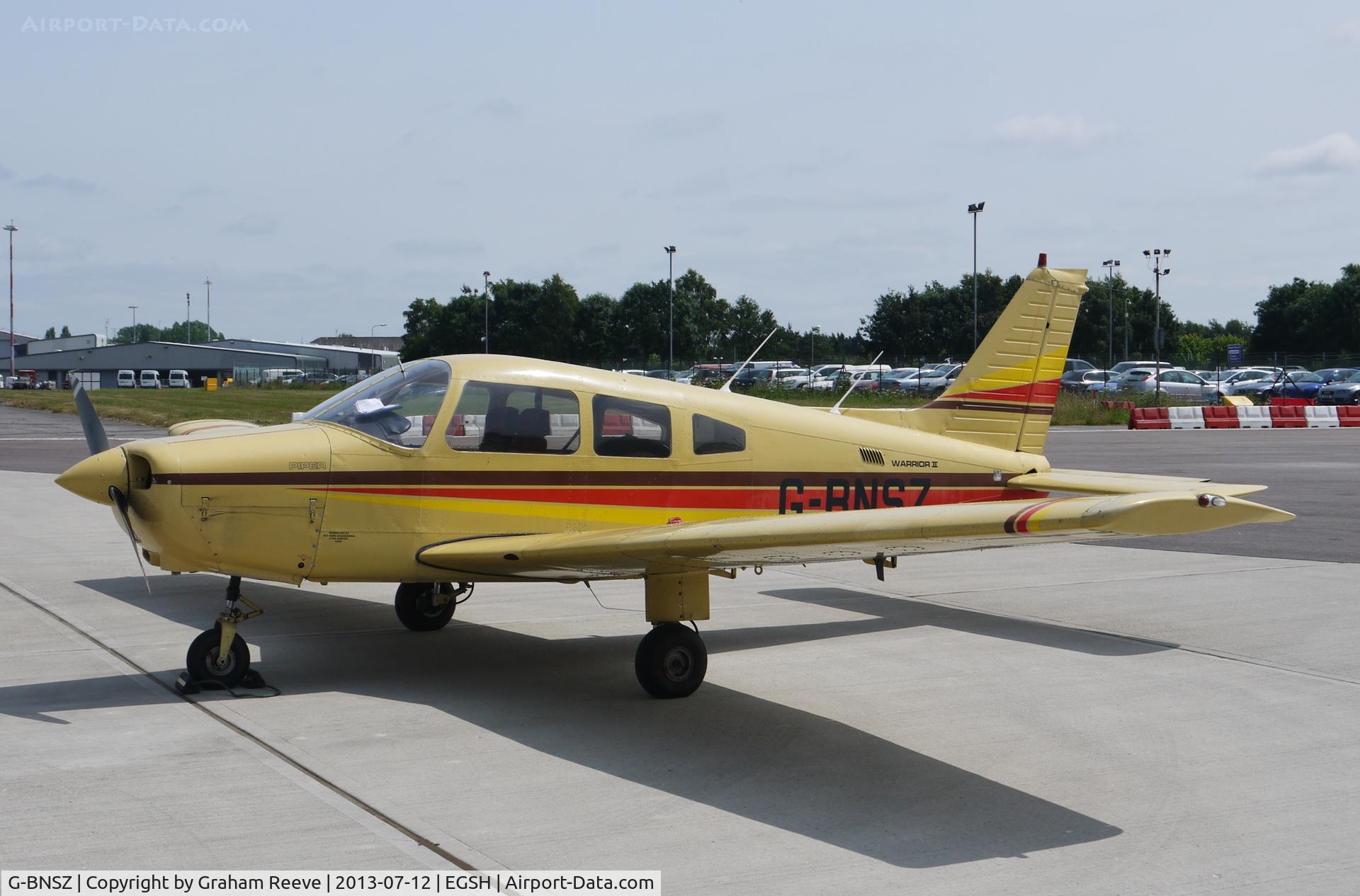 G-BNSZ, 1981 Piper PA-28-161 Cherokee Warrior II C/N 28-8116315, Parked in the sun at Norwich.