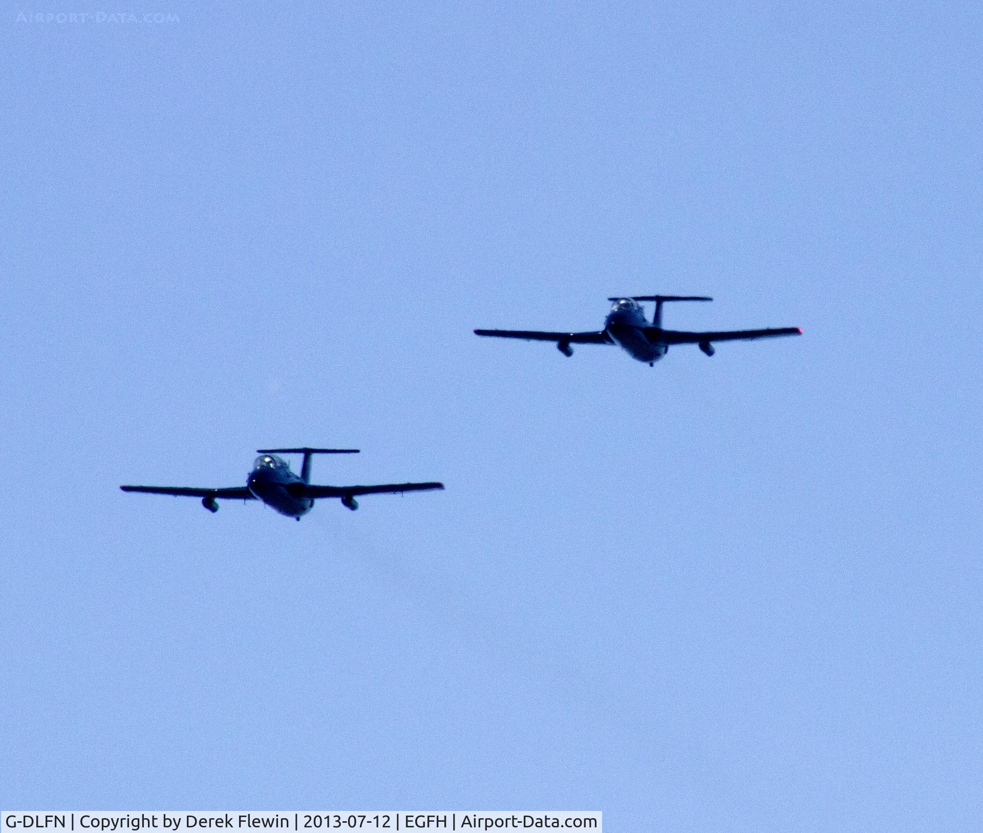 G-DLFN, 1972 Aero L-29 Delfin C/N 294872, Red Star Rebels, led by G-DLFN, on approach runway 22 at EGFH.